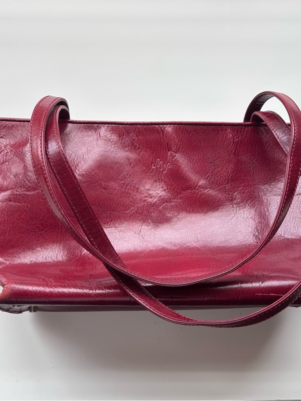 Vintage Monsac Red Women's Leather Tote Bag